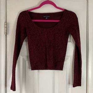 Long sleeve burgundy/maroon crop top